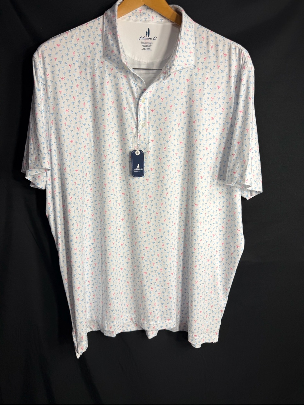 johnnie-O White Polo with Pink & Blue Micro Floral Print size XXL new W tags